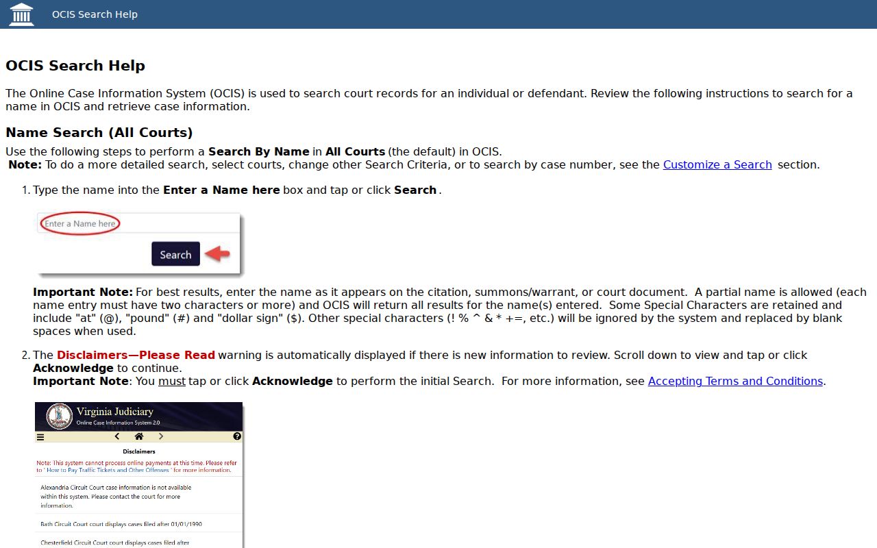Wythe County warrant search fields in the Virginia court search help