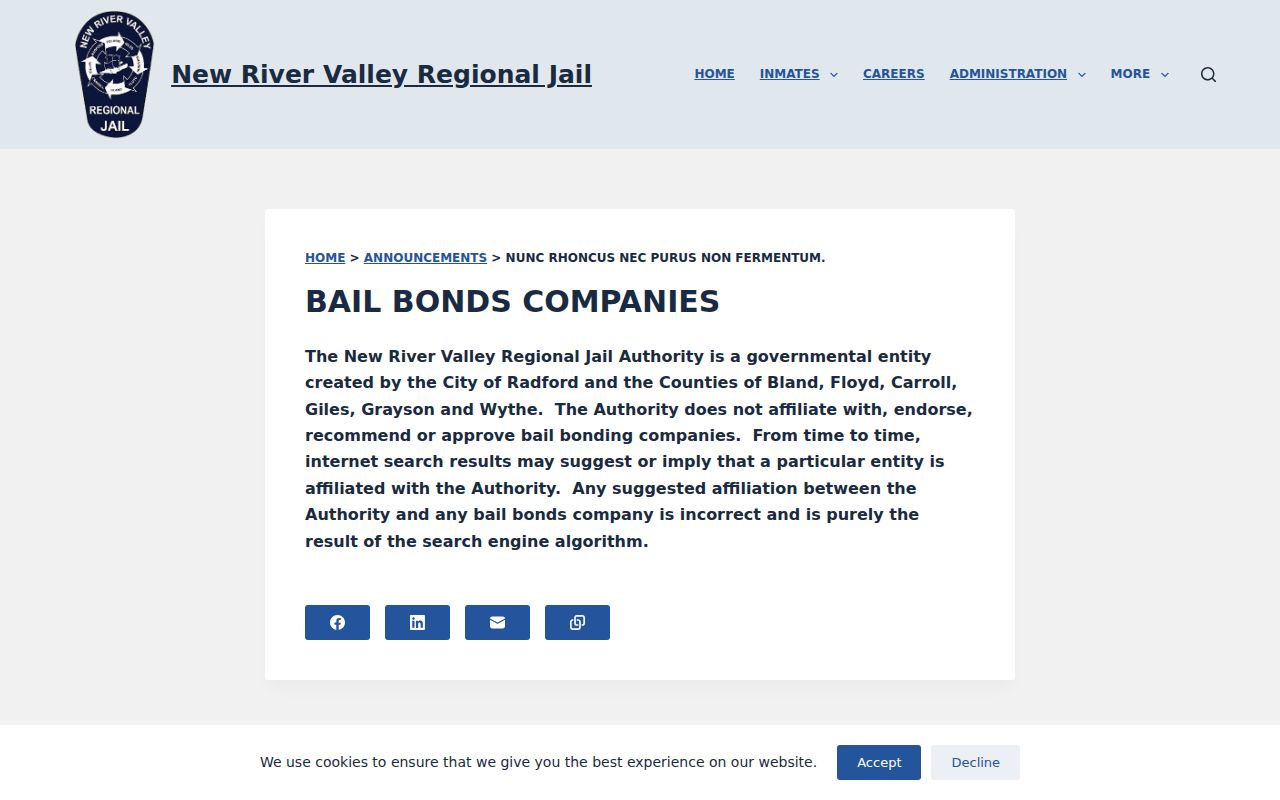 Wythe County arrest warrant bond consumer notice from the regional jail